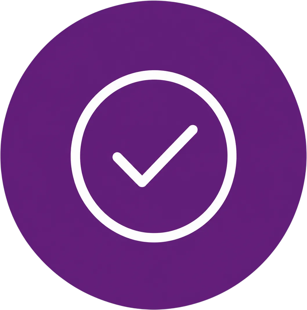 Purple circle with white checkmark icon